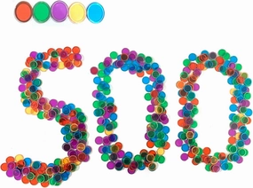 Magnetic Bingo Chips 500 PCS Transparent Game Tokens- Mix 5 Colors Counting & Sorting Poker Chips Plastic Markers