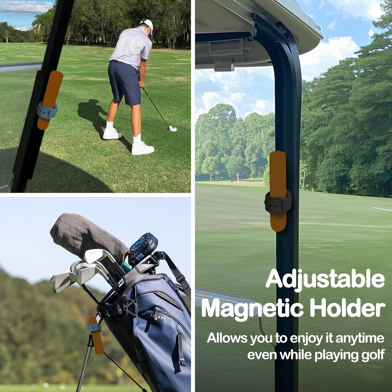 Magnetic Golf Cart Accessories - Adjustable Silicone Stand Clip Holder with Built-in Magnet, Holds 45-70 Rings, Perfect for Golfing, Grilling, Fishing, Travel & Outdoor Adventures