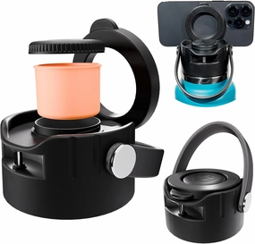MagSafe Wide Mouth Lid for Hydro Flask Water Bottle, Magnetic Phone Holder for All Phones, AirTag or Tile Sticker Holder and Hidden Storage Compartment