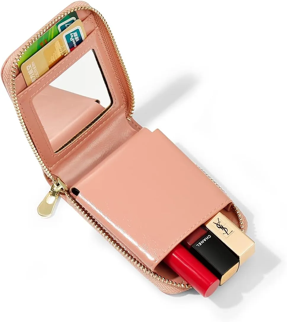 Makeup Case With Mirror Portable Lipstick Credit Card Holder For Purse Travel Cosmetic Pouch Wallet For Women Girls