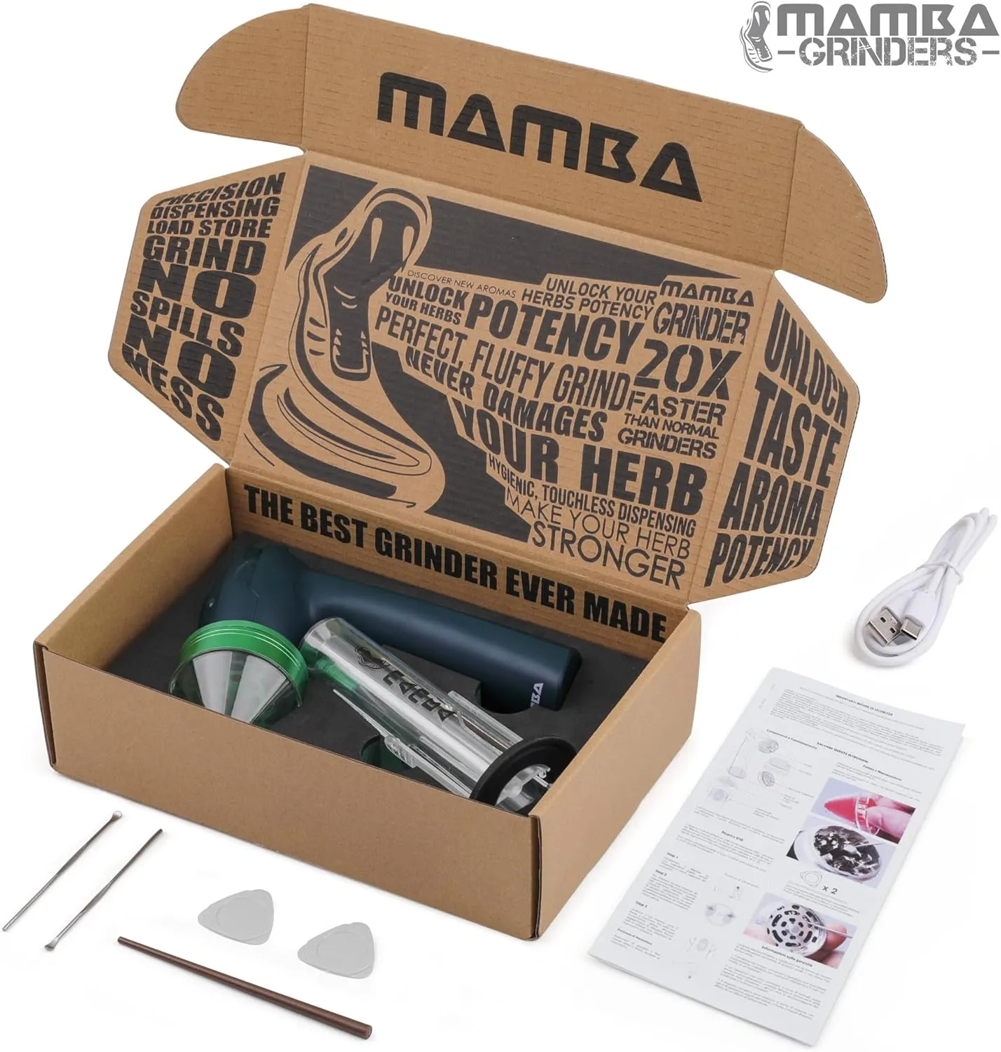 Mamba Loader XL 2g Gray USB Electric Herb Grinder. Small Portable Metal Herbal Machine & Spice Mill for the Kitchen