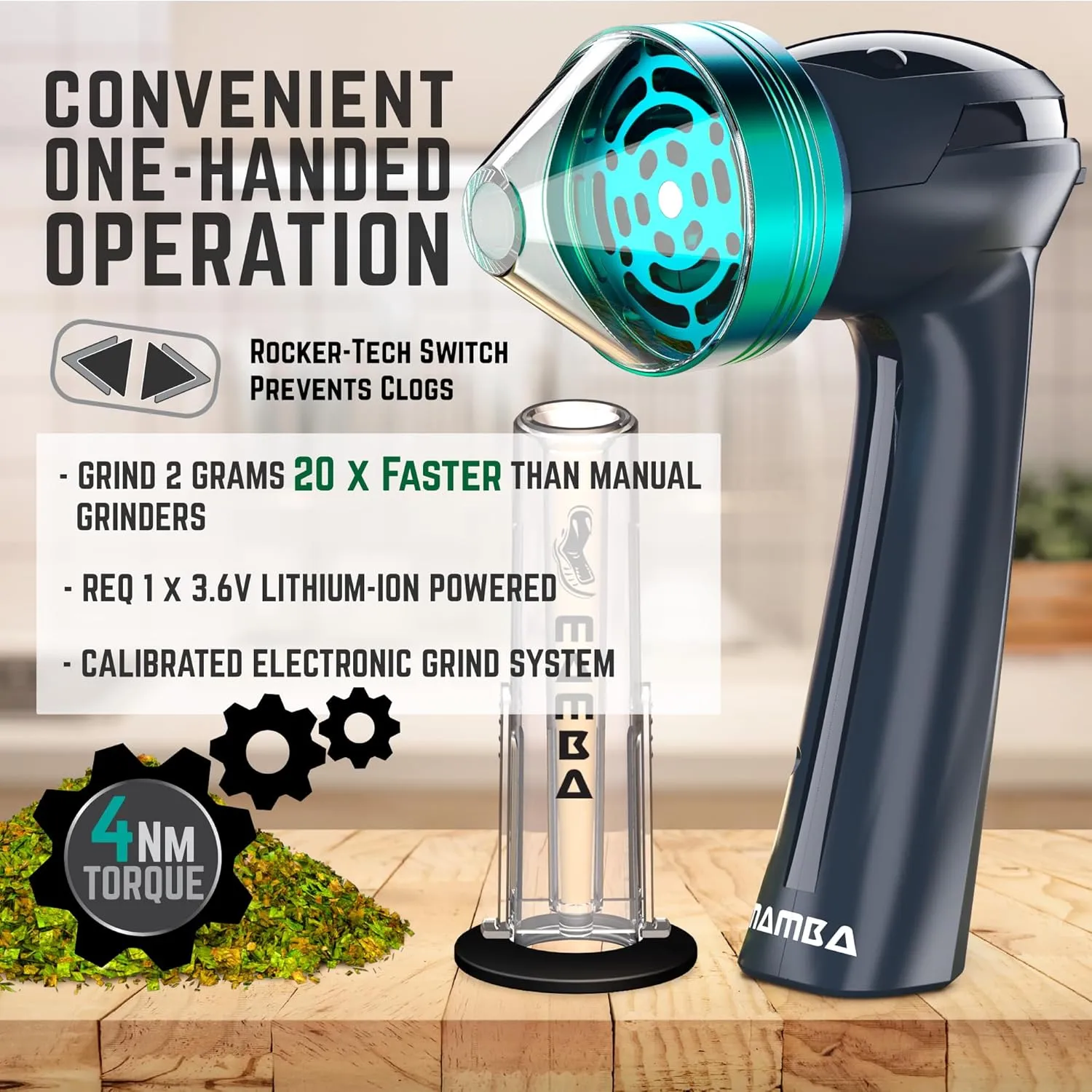 Mamba Loader XL 2g Gray USB Electric Herb Grinder. Small Portable Metal Herbal Machine & Spice Mill for the Kitchen
