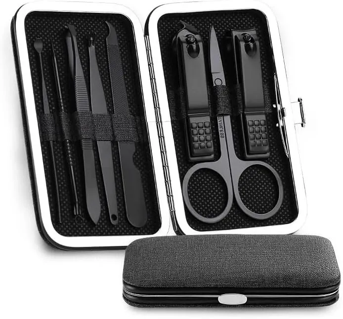 Manicure Set Stainless Steel Nail Scissors Set Household Men and Women Special Nail Clippers Manicure Beauty Tools 8 Piece Portable Household Nail Clippers(Black)