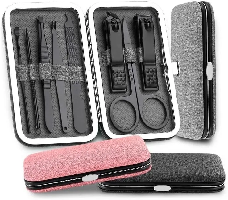 Manicure Set Stainless Steel Nail Scissors Set Household Men and Women Special Nail Clippers Manicure Beauty Tools 8 Piece Portable Household Nail Clippers(Black)