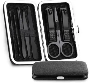 Manicure Set Stainless Steel Nail Scissors Set Household Men and Women Special Nail Clippers Manicure Beauty Tools 8 Piece Portable Household Nail Clippers(Black)