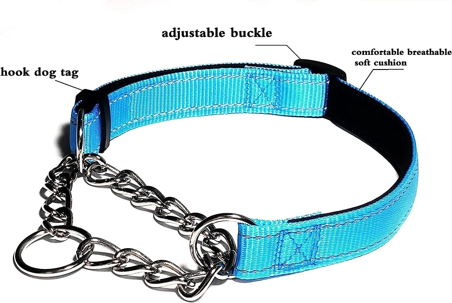 Martingale Collar for Dogs, Reflective Nylon Soft Padded No Pull Training Collars Adjustable Stainless Steel Chain Collar for Small Medium Large Dogs Red X-Large
