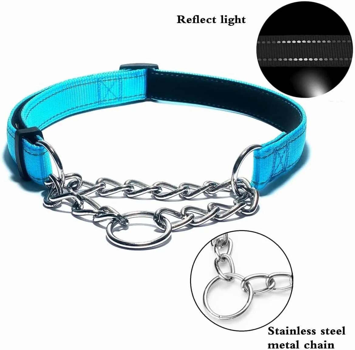 Martingale Collar for Dogs, Reflective Nylon Soft Padded No Pull Training Collars Adjustable Stainless Steel Chain Collar for Small Medium Large Dogs Red X-Large