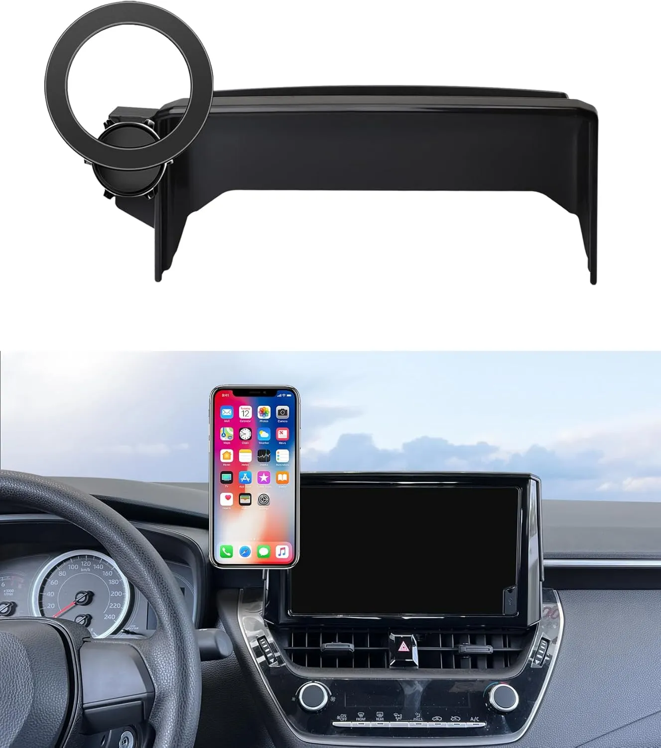 MaserWeller Car Phone Holder for 2019-2025 Toyota Corolla 2022 2023 2024 Corolla Cross Accessories 8-inch Screen Fixed Clip, 360° Rotation Phone Mount Compatible with MagSafe, Cell Phone Holder