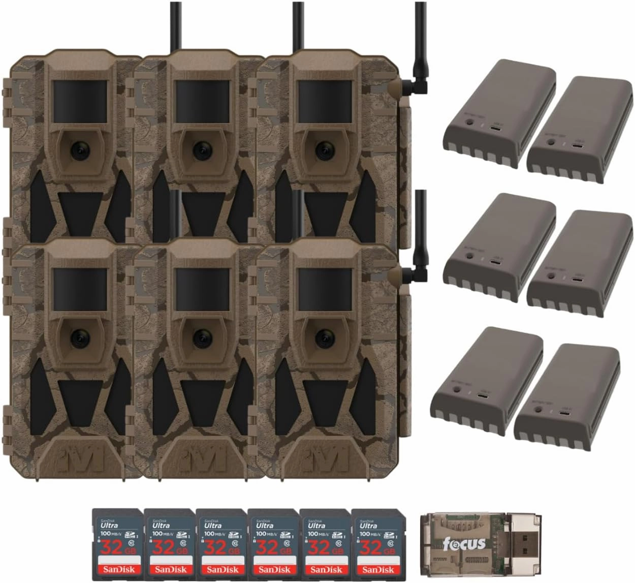 Matrix 2.0 Power Pack 36MP Cellular Trail Camera Bundle with 32 GB Memory Card and Card Reader (6 Pack)