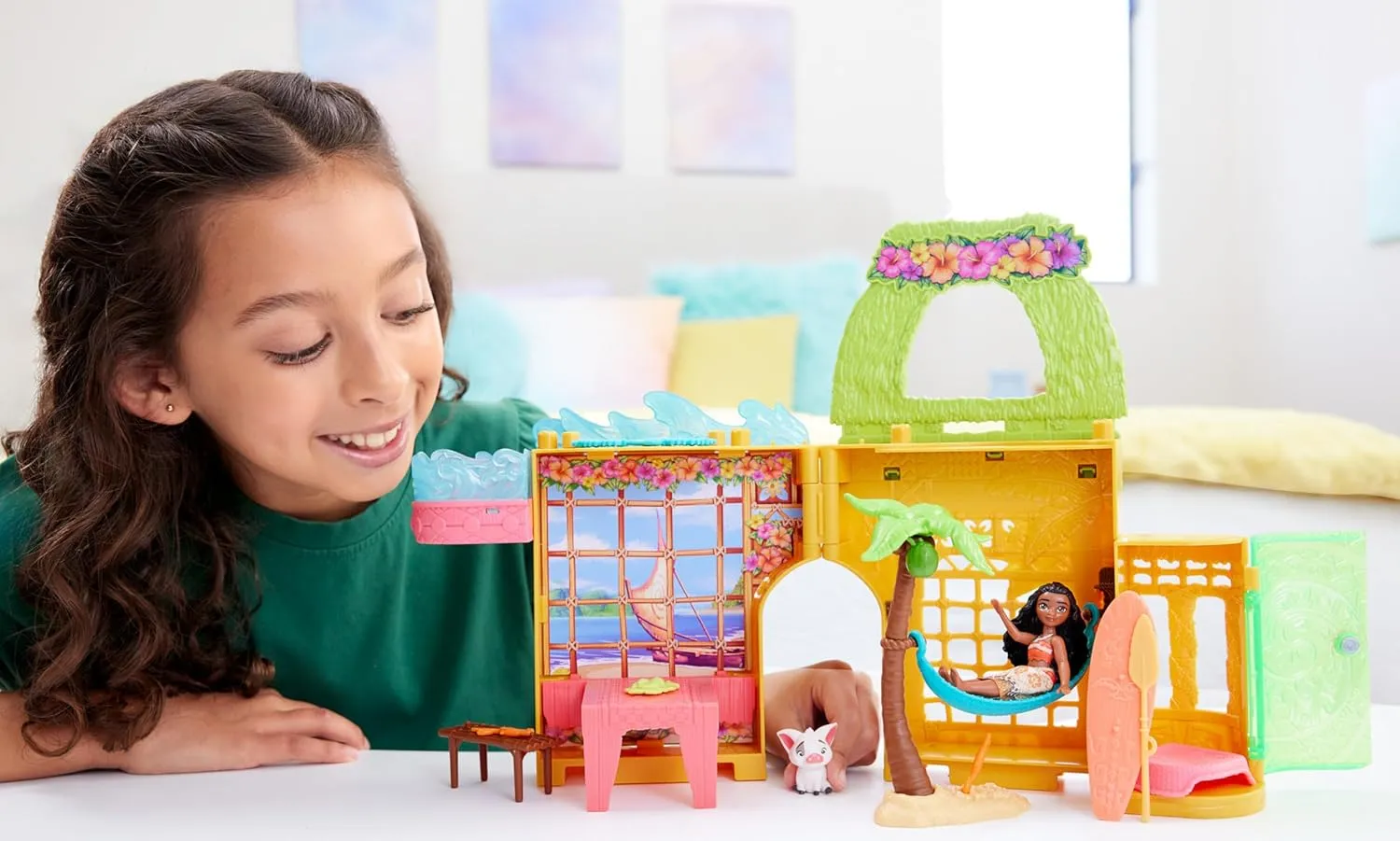 Mattel Disney Princess Toys, Moana Storytime Stackers Doll House with Moana Small Doll, 1 Animal Friend & 9 Accessories, Inspired by Disney Movie