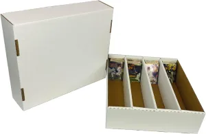 Max Protection (4) 4 Row Trading Card Storage Box - Durable Cardboard Box for Sports, Card Collection - 200 lb. Test Strength, Full Lid Design. Made in the USA