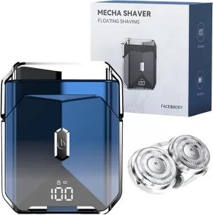 Mecha-Style Mini Shaver,2025 Ultimate Portable Electric Razor for Men,IPX7 Waterproof Wet & Dry Shaver with LCD Display,Rechargeable Cordless Razor for Home Office & Travel (Blue & 1 Extra Blade)