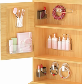 Medicine Cabinet Door Organizer, 8-Pack Bathroom Mirror Cabinet Door Storage, Clear Acrylic Cosmetic Display Case Adhesive Wall-Mounted Shelves Vanity Makeup Organizers Caddy Holder for Lipstick