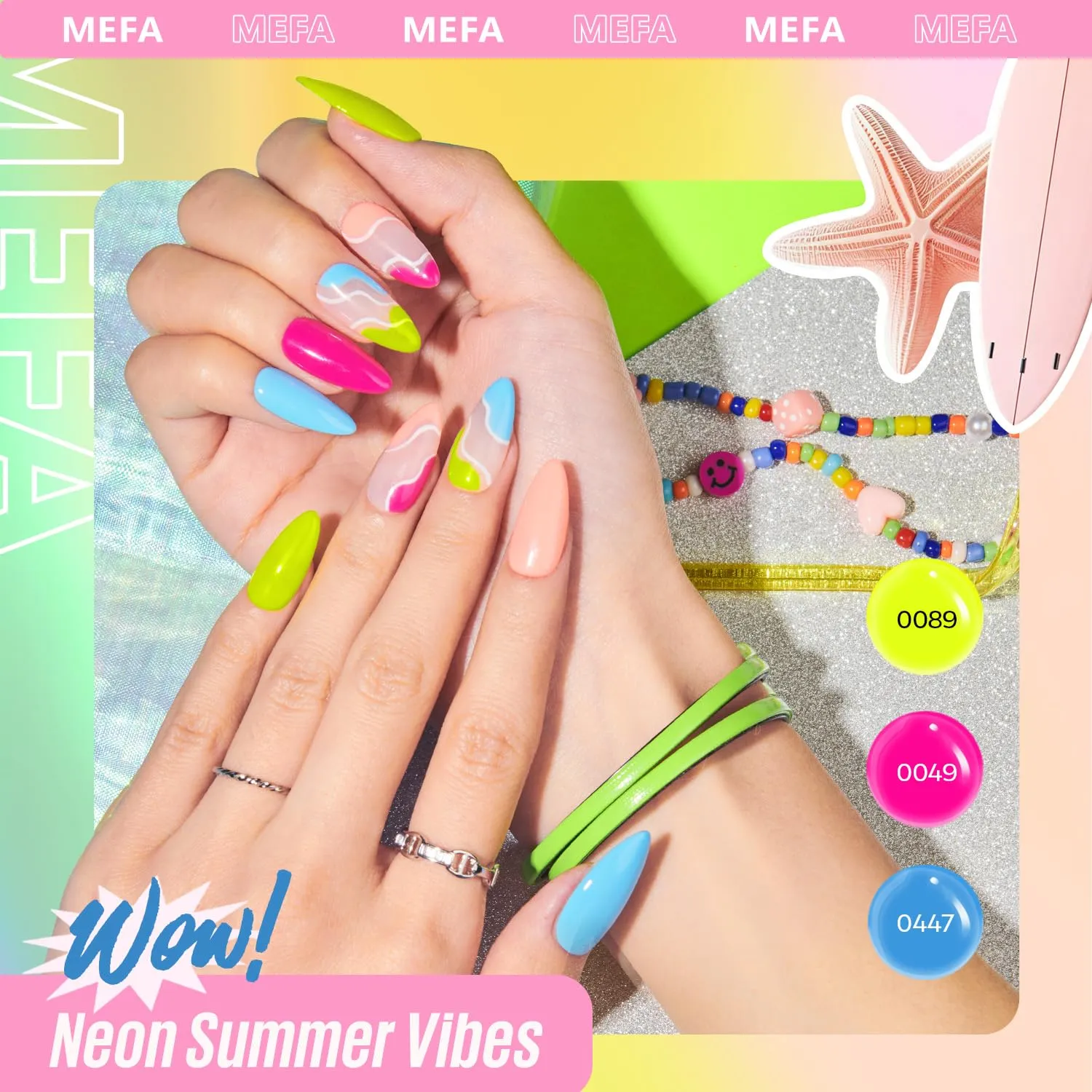 MEFA 19 Pcs Gel Nail Polish Kit with U V Light, 12 Colors Summer Neon Rainbow Bright Gel Polish Nail Set with Base Top Coat Essential Manicure Tools Beginners Salon Nails Art