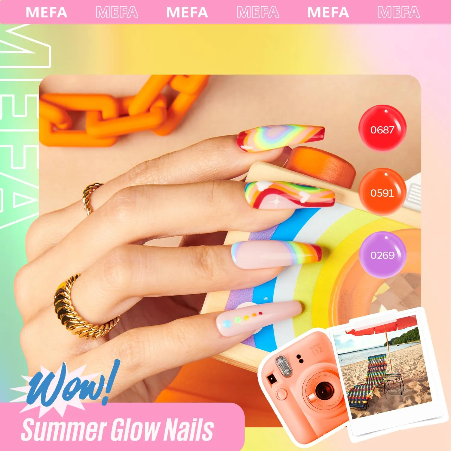 MEFA 19 Pcs Gel Nail Polish Kit with U V Light, 12 Colors Summer Neon Rainbow Bright Gel Polish Nail Set with Base Top Coat Essential Manicure Tools Beginners Salon Nails Art
