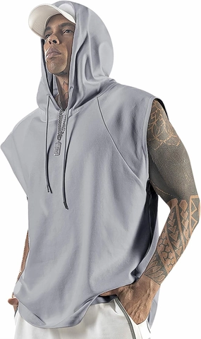 Men's Workout Hooded Tank Tops Bodybuilding Muscle Cut Off T Shirt Sleeveless Gym Hoodies