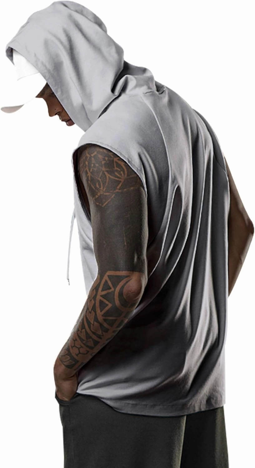 Men's Workout Hooded Tank Tops Bodybuilding Muscle Cut Off T Shirt Sleeveless Gym Hoodies