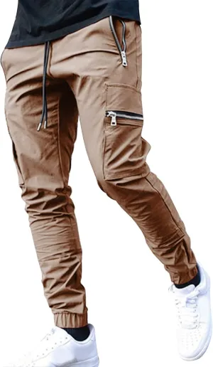 Mens Outdoor Hiking Cargo Pants Cotton Simple Solid Color Leisure High Street Elastic Men Athletic Joggers