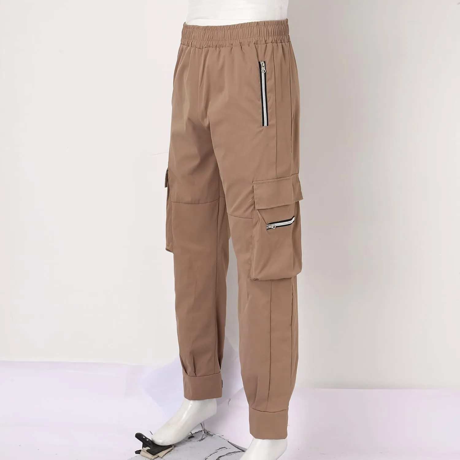Mens Outdoor Hiking Cargo Pants Cotton Simple Solid Color Leisure High Street Elastic Men Athletic Joggers