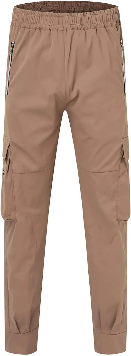 Mens Outdoor Hiking Cargo Pants Cotton Simple Solid Color Leisure High Street Elastic Men Athletic Joggers