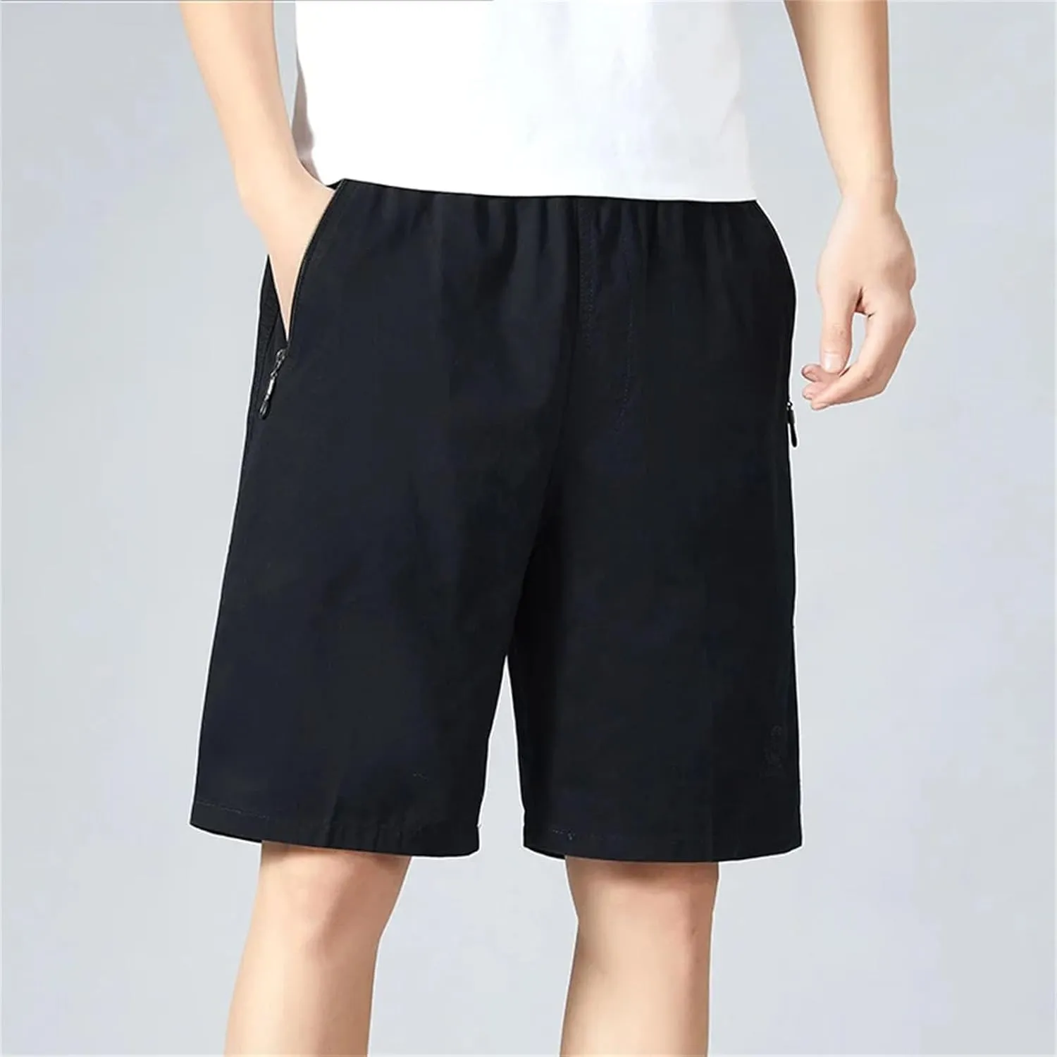 Men's Sports Casual Shorts Zipper Pocket Board Shorts Baggy Solid Comfortable Beach Running Short Pants