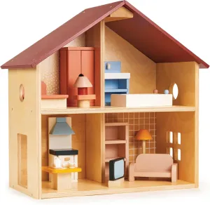 Mentari Toys - Poppets Dollhouse - Fully Furnished Open-Style Wooden Dollhouse with Windows & 4 Rooms - Compact House for Dolls - Great for Imaginative Play, Skill Development & Storytelling - Age 3 
