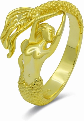 Mermaid Adjustable Ring - 925 Sterling Silver Fairytale Little Mermaid Open Wrap Rings for Women