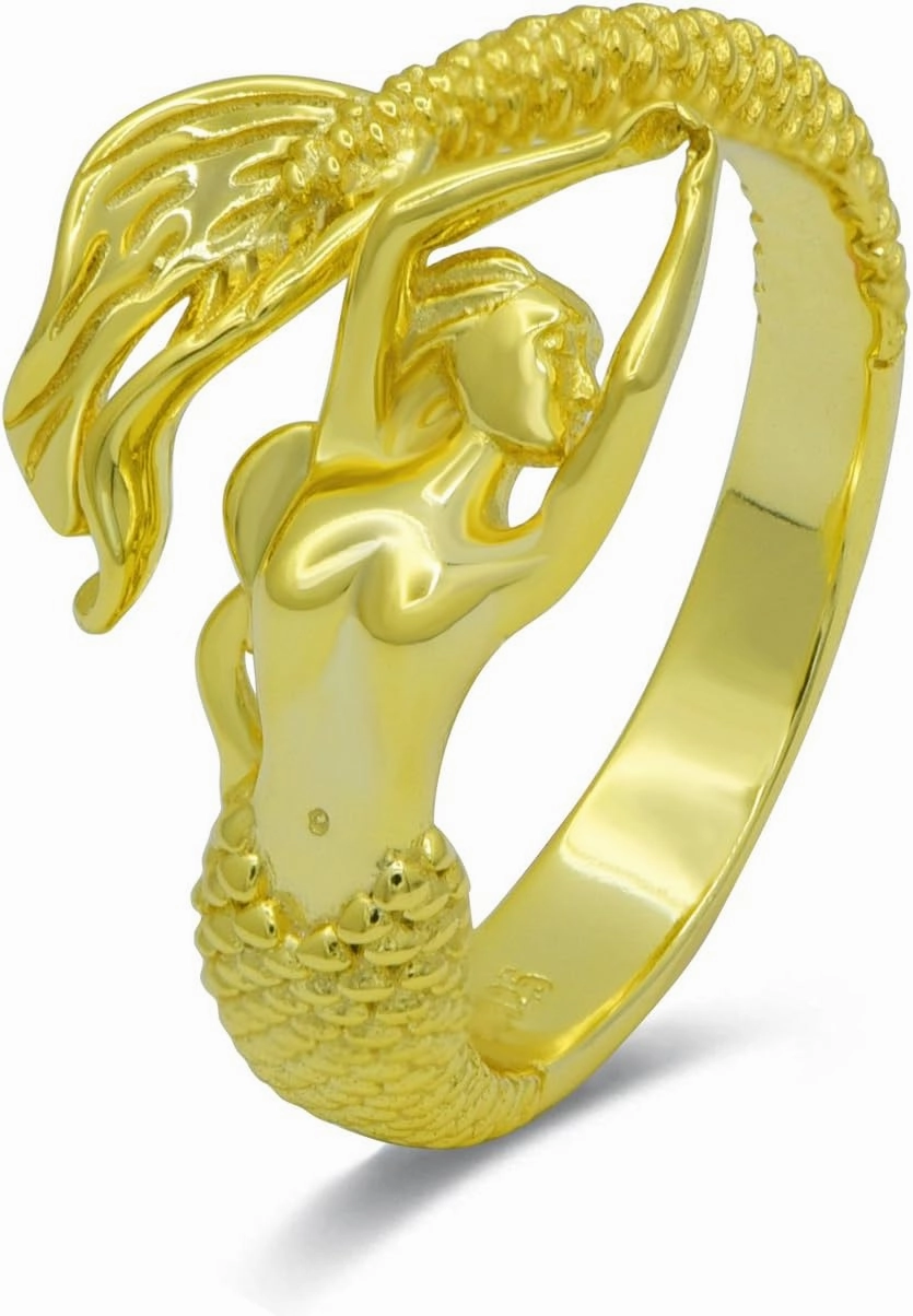 Mermaid Adjustable Ring - 925 Sterling Silver Fairytale Little Mermaid Open Wrap Rings for Women