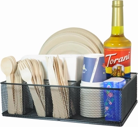 Metal Paper Plate Organizer & Utensil Holder for Countertop, Silverware Caddy Cutlery Flatware Organizer for Plastic Cup Forks Spoon Napkins, Paper Plate Holder for Picnic Camping Party