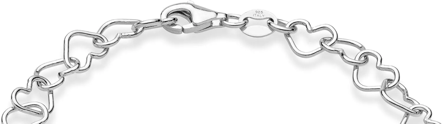 Miabella 925 Sterling Silver Italian 5mm Heart Link Chain Bracelet for Women, Made in Italy
