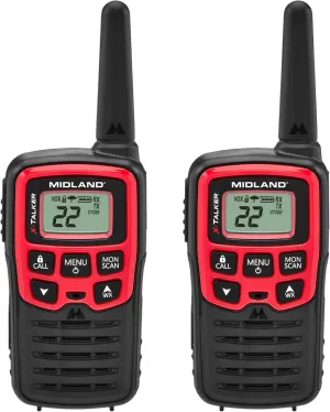 Midland® - T31VP - X Talker - 22 Channel FRS Walkie Talkies - Extended Range Two-Way Radios, 38 Privacy Codes, & NOAA Weather Alert - Set of 2 - Black/Red