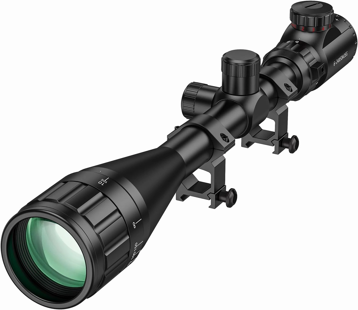 MidTen 6-24x50 AO Rifle Scope for Hunting - Red and Green Illuminated Long Range Scope - 1 inch Tube SFP with Rings