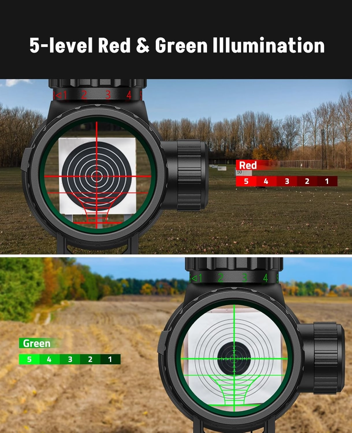 MidTen 6-24x50 AO Rifle Scope for Hunting - Red and Green Illuminated Long Range Scope - 1 inch Tube SFP with Rings