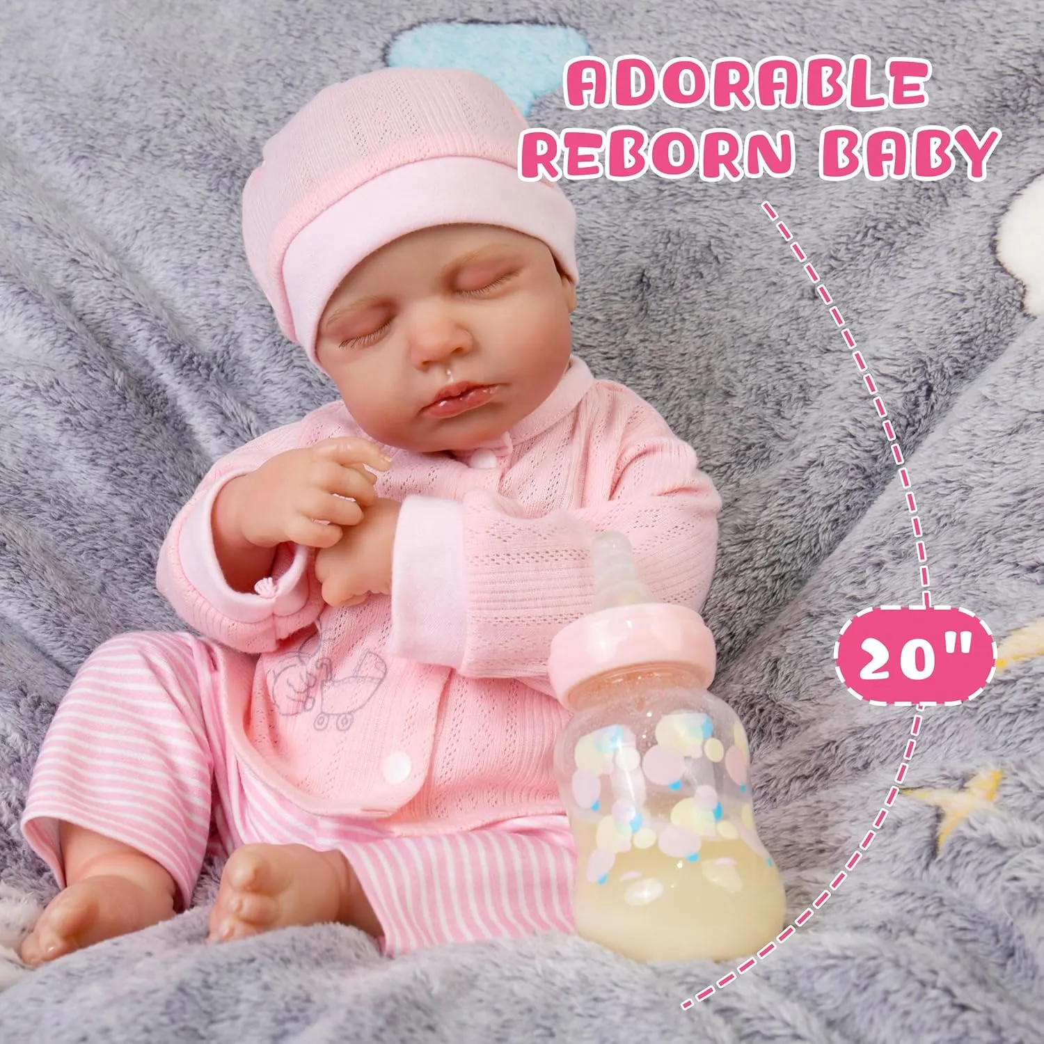 Milidool Lifelike Reborn Baby Dolls Girl-20-Inch Soft Body Realistic Silicone Baby Doll Newborn Baby Dolls American Sleeping Girl Real Life Dolls with Clothes and Toy Accessories Gift for Kids Age 3 