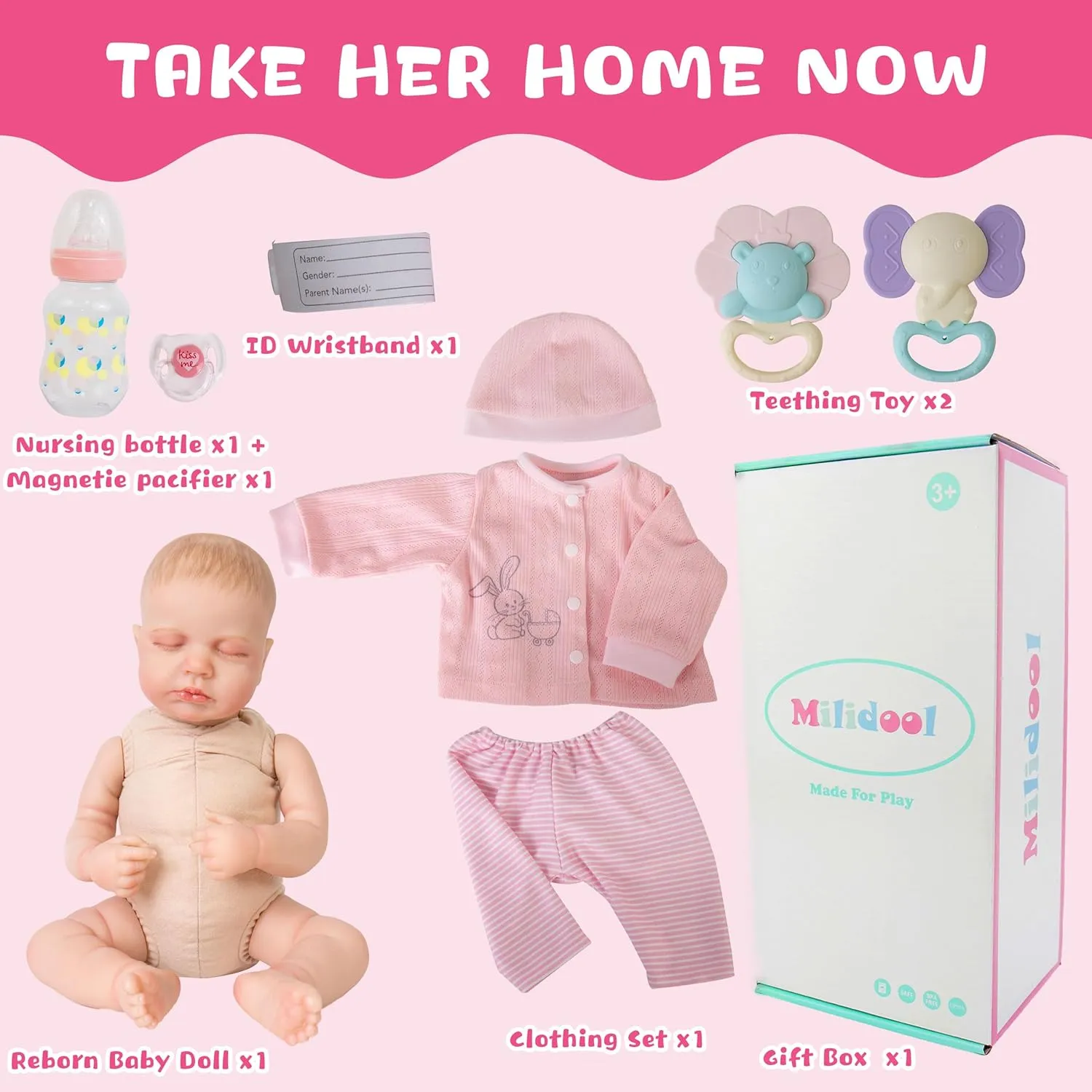 Milidool Lifelike Reborn Baby Dolls Girl-20-Inch Soft Body Realistic Silicone Baby Doll Newborn Baby Dolls American Sleeping Girl Real Life Dolls with Clothes and Toy Accessories Gift for Kids Age 3 