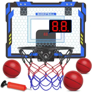 Mini Basketball Hoop Indoor for Kids with 7-Color LED Lighting, 3 Scoring Methods Scoreboard & 3 Balls, Over The Door Basketball Hoop Toys Gifts