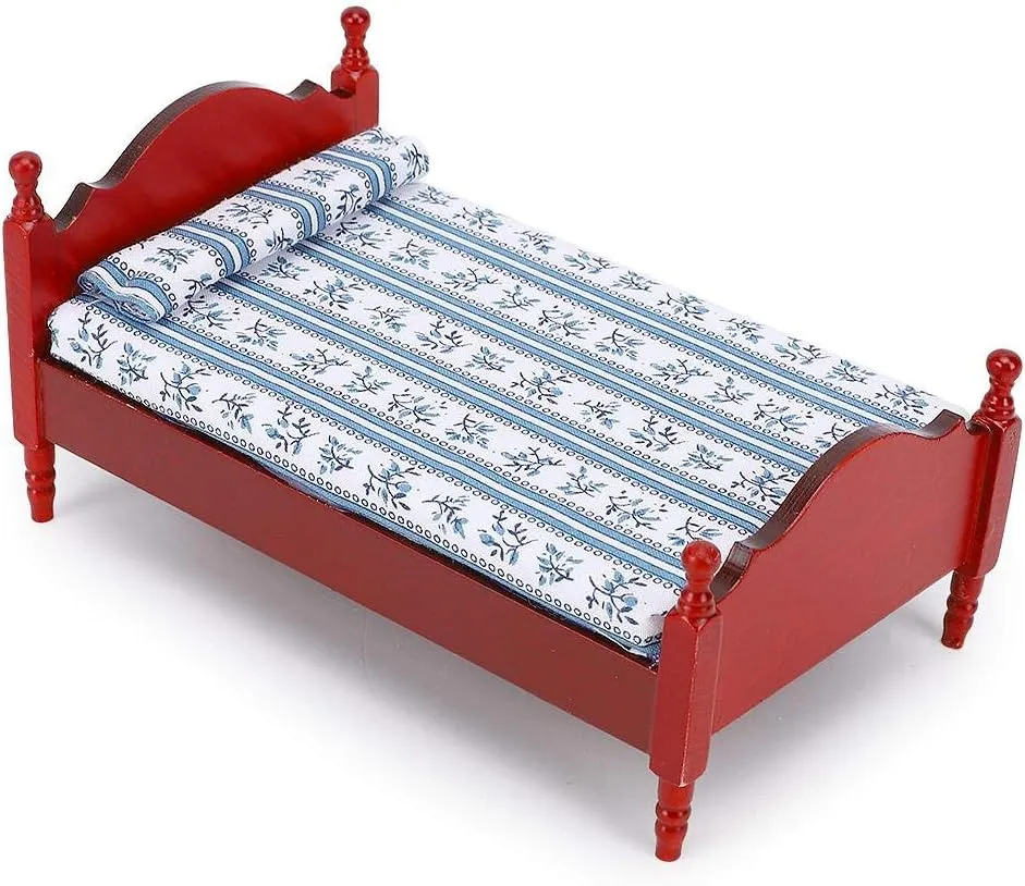 Mini Dollhouse Furniture 1/12 Model Durable Miniature Dolls House Bed Doll House House Furniture for Dollhouse(Mahogany)