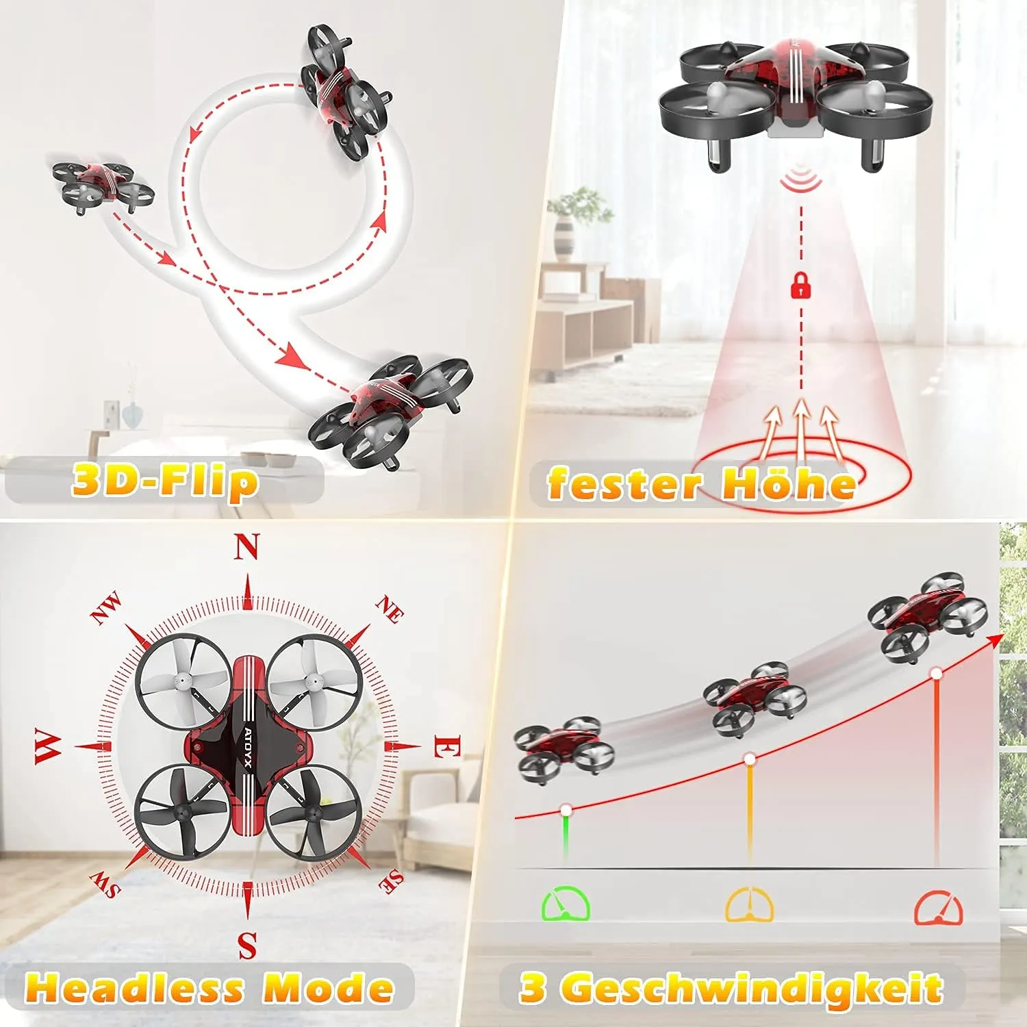 Mini Drone for Kids & Beginners, Indoor Portable Hand Operated/RC Nano Helicopter Quadcopter with Auto Hovering, Headless Mode & Remote Control, Children's Day Gift for Boys and Girls -Red