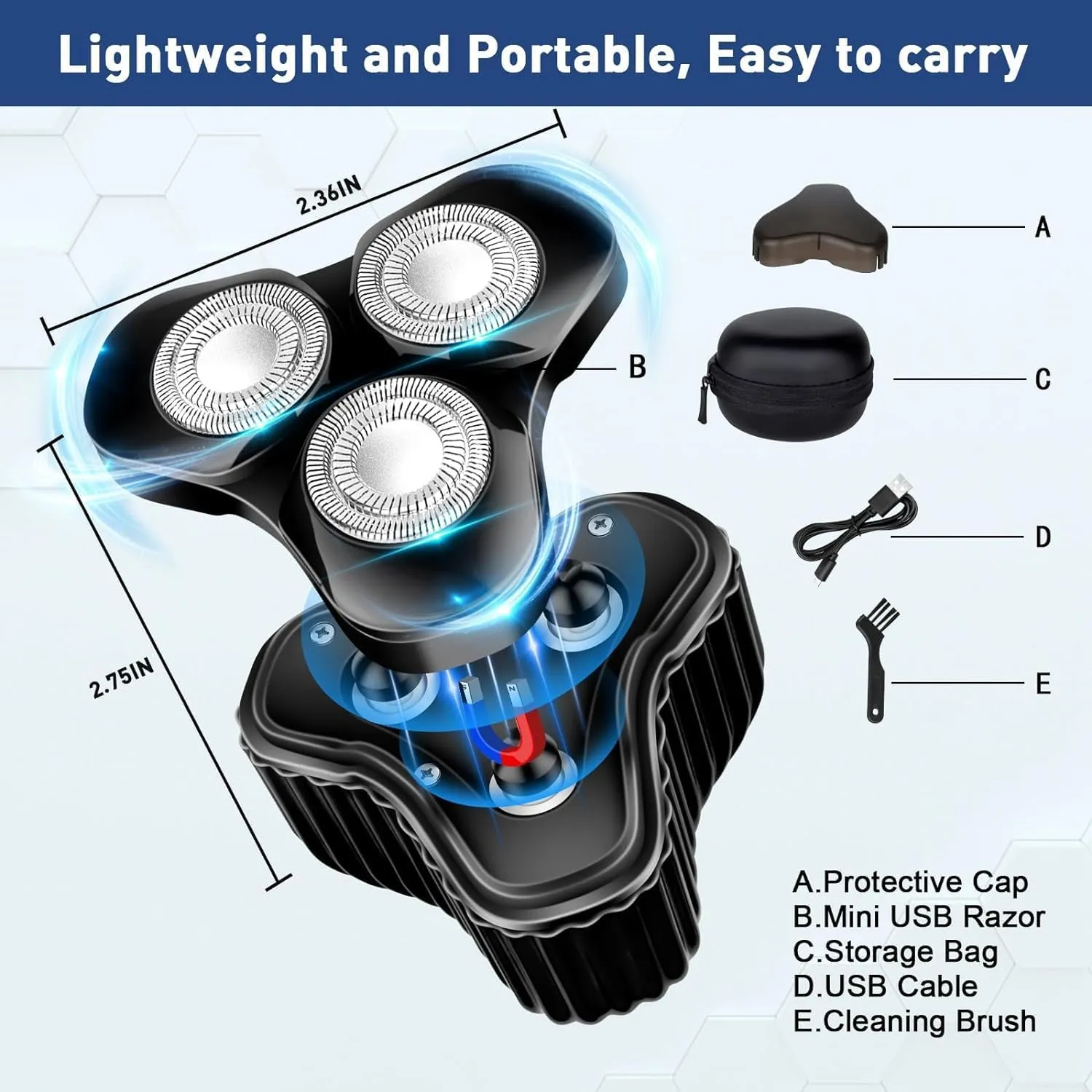 Mini Electric Razor for Men, Upgrade Mini Shaver, Pocket Size Portable Electric Shaver, USB Rechargeable, Waterproof, Easy to Use One-Button, Suitable for Home, Car, Travel, Gift for Men