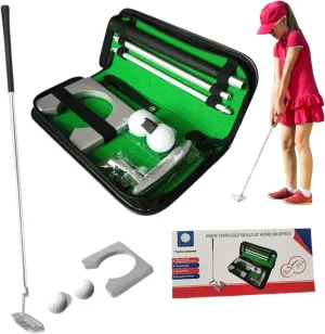 Mini Golf Set Portable Putting Green Indoor Right Hand Golf Game Set with Detachable TPE Grip Golf Putter, Golf Balls, Putter Head, Goal & Bag Golf Gift for Teens