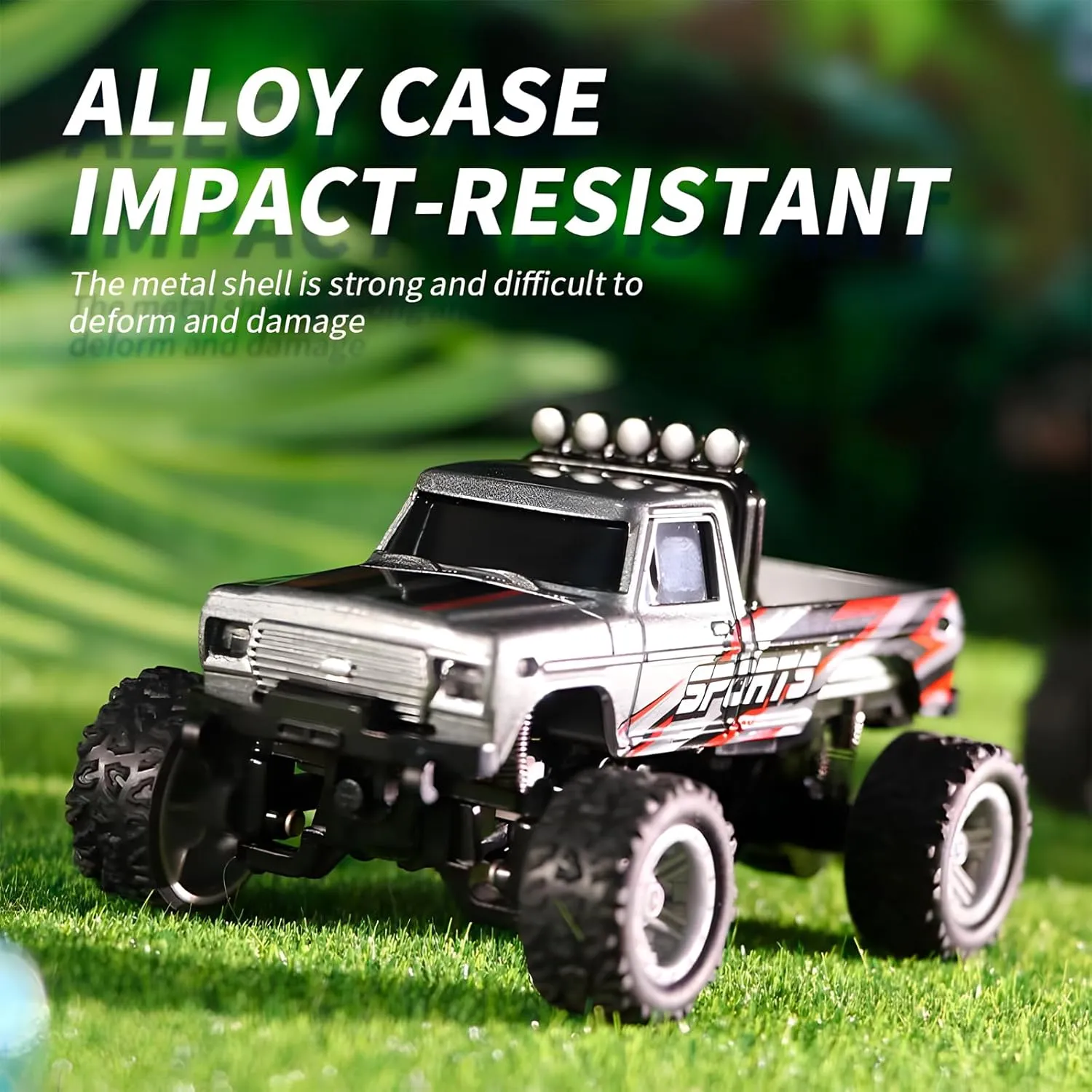 Mini Monster Truck, 1:64 Scale Remote Control Car with Lights, 2.4GHz Off-Road RC Truck, USB Rechargeable RC Car with Adjustable Speed for Kids Indoor & Outdoor Racing (Olive Green)