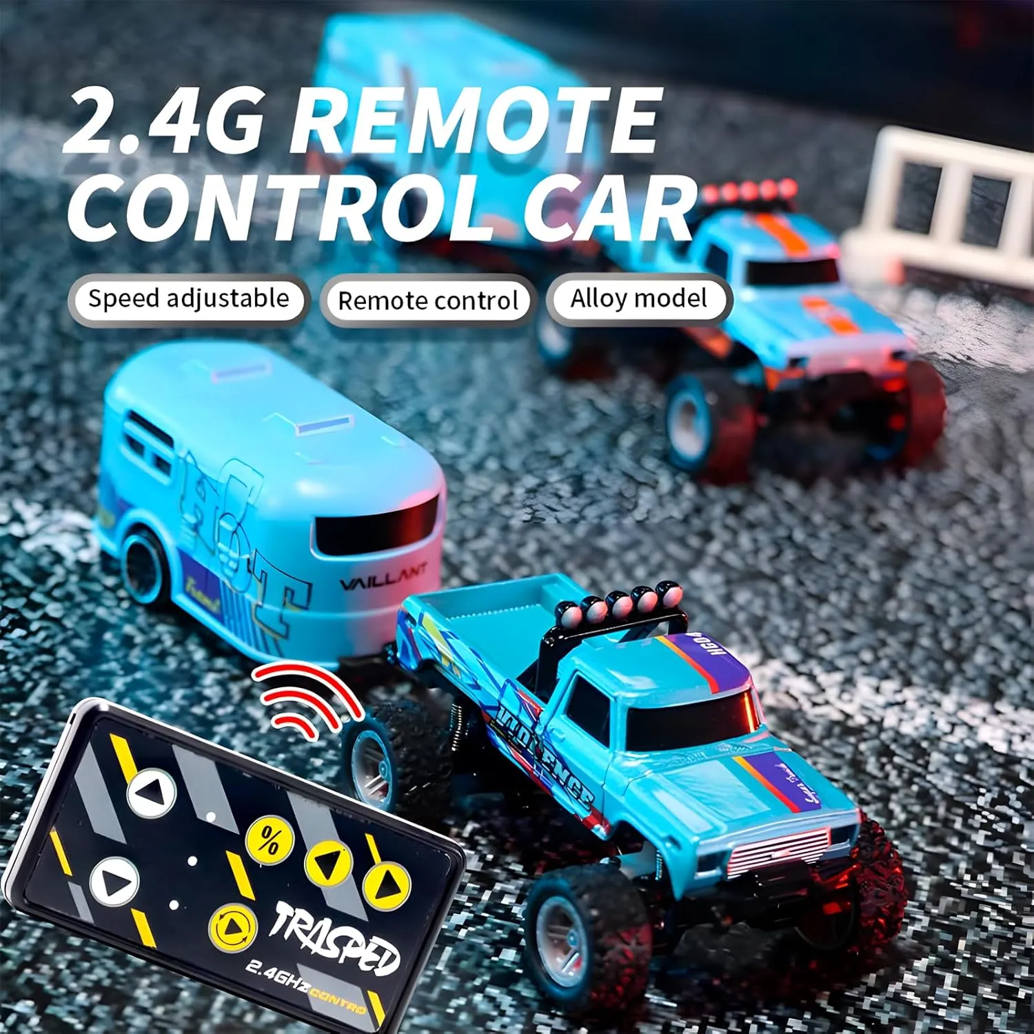 Mini Monster Truck, 1:64 Scale Remote Control Car with Lights, 2.4GHz Off-Road RC Truck, USB Rechargeable RC Car with Adjustable Speed for Kids Indoor & Outdoor Racing (Olive Green)