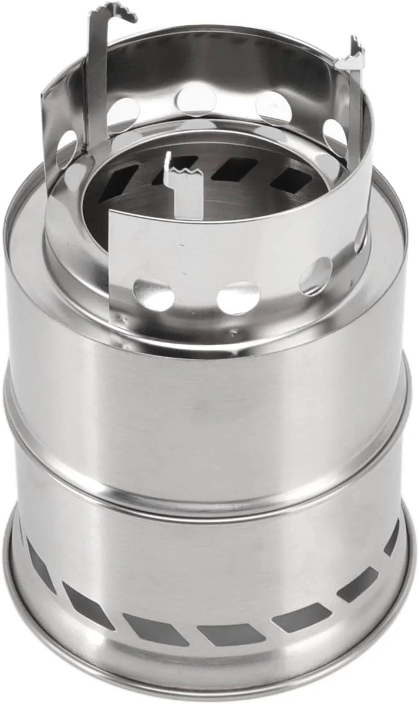 Mini Portable Wood Burning Stove with BBQ Grill,Camping Hiking Stove, Stainless Steel Backpacking Stove, Potable Wood Burning Stoves for Picnic BBQ Camp Hiking with Storage Bag(#2)