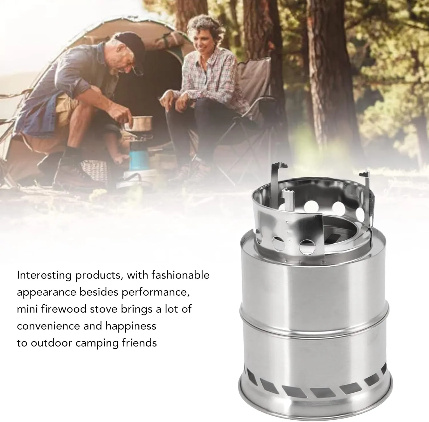 Mini Portable Wood Burning Stove with BBQ Grill,Camping Hiking Stove, Stainless Steel Backpacking Stove, Potable Wood Burning Stoves for Picnic BBQ Camp Hiking with Storage Bag(#2)