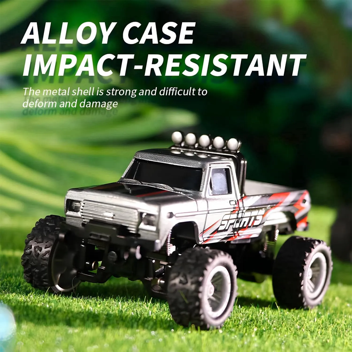 Mini Rc Monster Truck, 1/64 Scale Monster Truck with Lights, 2.4Ghz Remote Control Car Rechargeable Mini Monster Truck Rc, Alloy Rc Semi Truck for Kids Gifts, Speed Adjustable (with Trailer Blue-b)