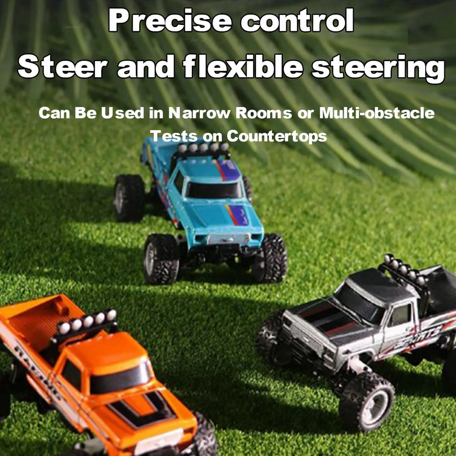 Mini Rc Monster Truck, 1/64 Scale Monster Truck with Lights, 2.4Ghz Remote Control Car Rechargeable Mini Monster Truck Rc, Alloy Rc Semi Truck for Kids Gifts, Speed Adjustable (with Trailer Blue-b)