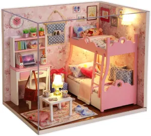 Miniature Dollhouse DIY Kit with Furniture and LED Lights, Handmade Mini Craft Miniature House with Dust Cover, 1:24 Scale DIY Dollhouse with English Instructions for Adults