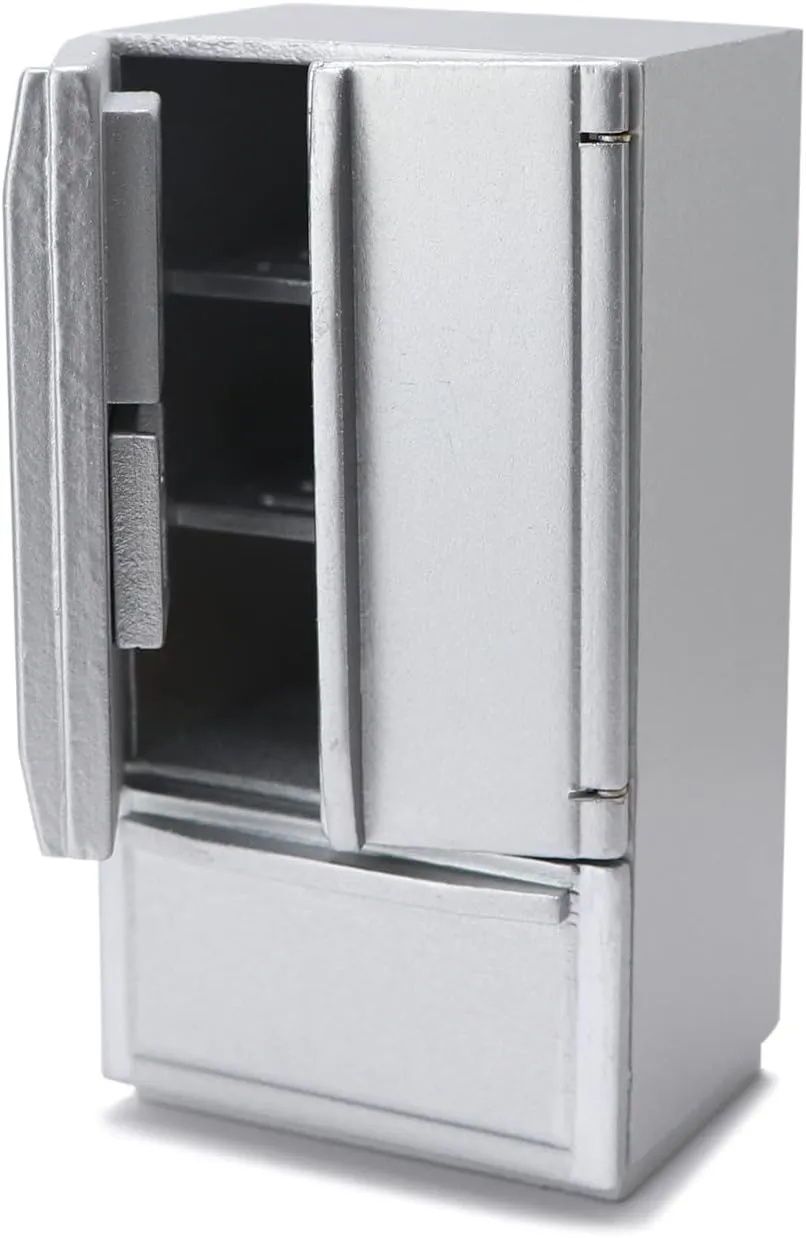 Miniature Dollhouse Fridge 1:12 Furniture Decoration Accessories Mini Refrigerator Kitchen Living Room Scene Model Ornaments (Silver)