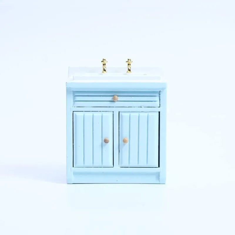 Miniature Furniture Dollhouse Kitchen Cabinets Set 1:12 Scale Wooden Model Freely Combined 4PCS Mini House Accessories Furnishings Kit Decoration Gift (Blue)