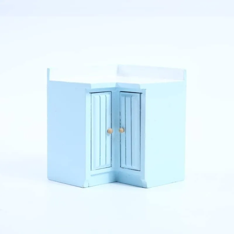 Miniature Furniture Dollhouse Kitchen Cabinets Set 1:12 Scale Wooden Model Freely Combined 4PCS Mini House Accessories Furnishings Kit Decoration Gift (Blue)